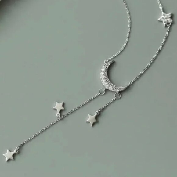 925 Sterling Silver Moon Necklace - Picture 1 of 3